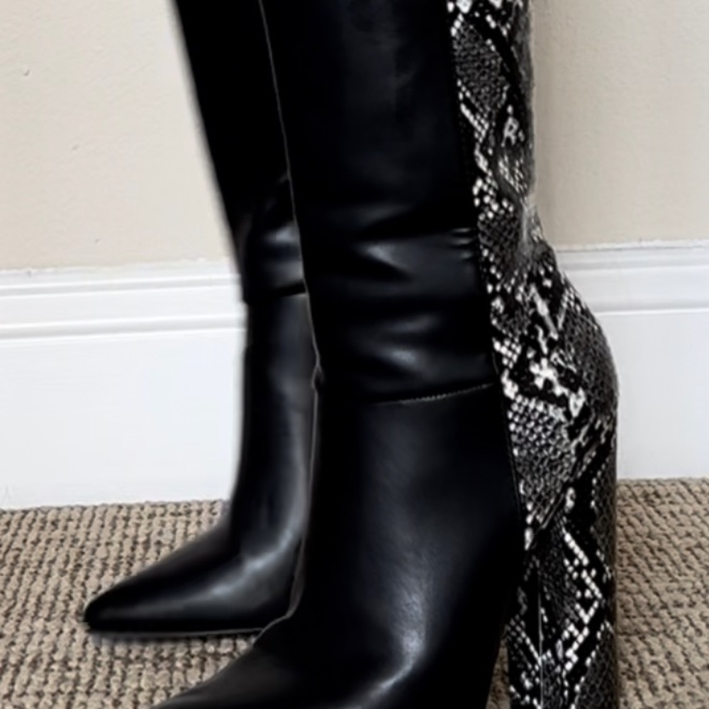 Black & Snake Heeled Booties